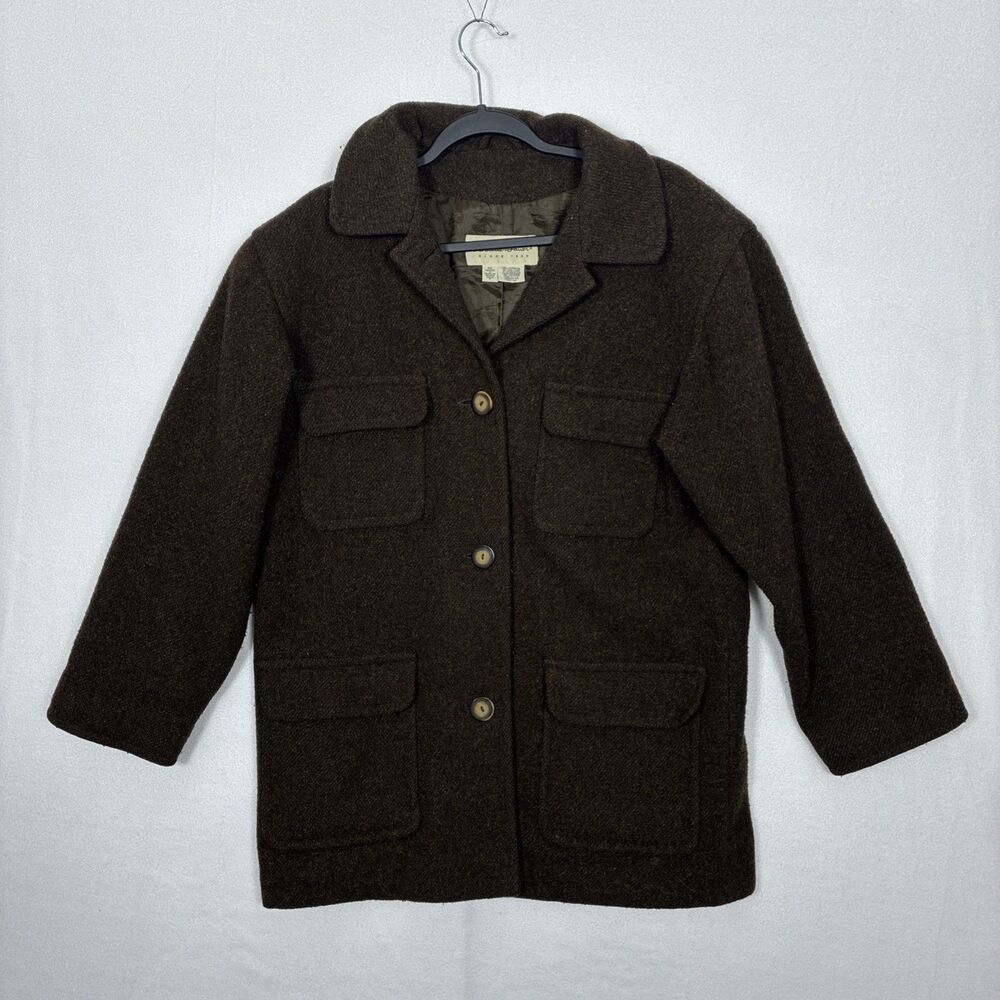 Vintage Eddie Bauer Wool Tweed Field Jacket Coat Womens size M USA Cargo Pockets
